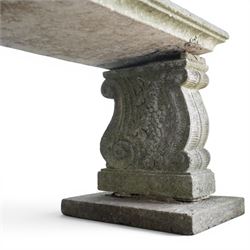 Cast stone garden bench with moulded edge