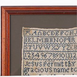 19th century sampler, by Mary Winfield aged 13 years, 1809, alphabet and verse, framed, H54cm 