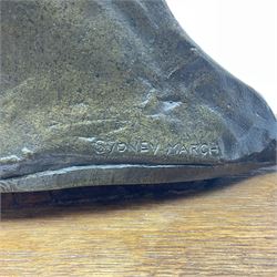 After Sydney March, bronze figure of horses head, wupon a wooden plinth, H17cm