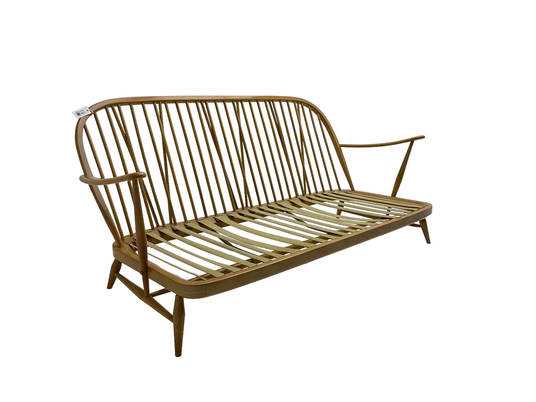 Ercol - 'Windsor' three seat settee (W175cm, H77cm); and pair ercol 'Windsor' easy armchairs (W70cm, H77cm), (no cushions, frames only)