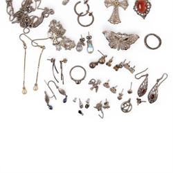 Silver and costume jewellery, including bracelet, necklaces, chains, earrings, brooch, ring, etc, together with a George III 1816 silver shilling and a King George V 1919 silver sixpence