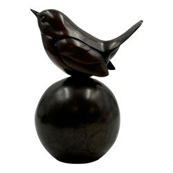 Carl Longworth (1979-); Wren on Ball, bronze sculpture, limited edition 36/175, signed to base H10cm
