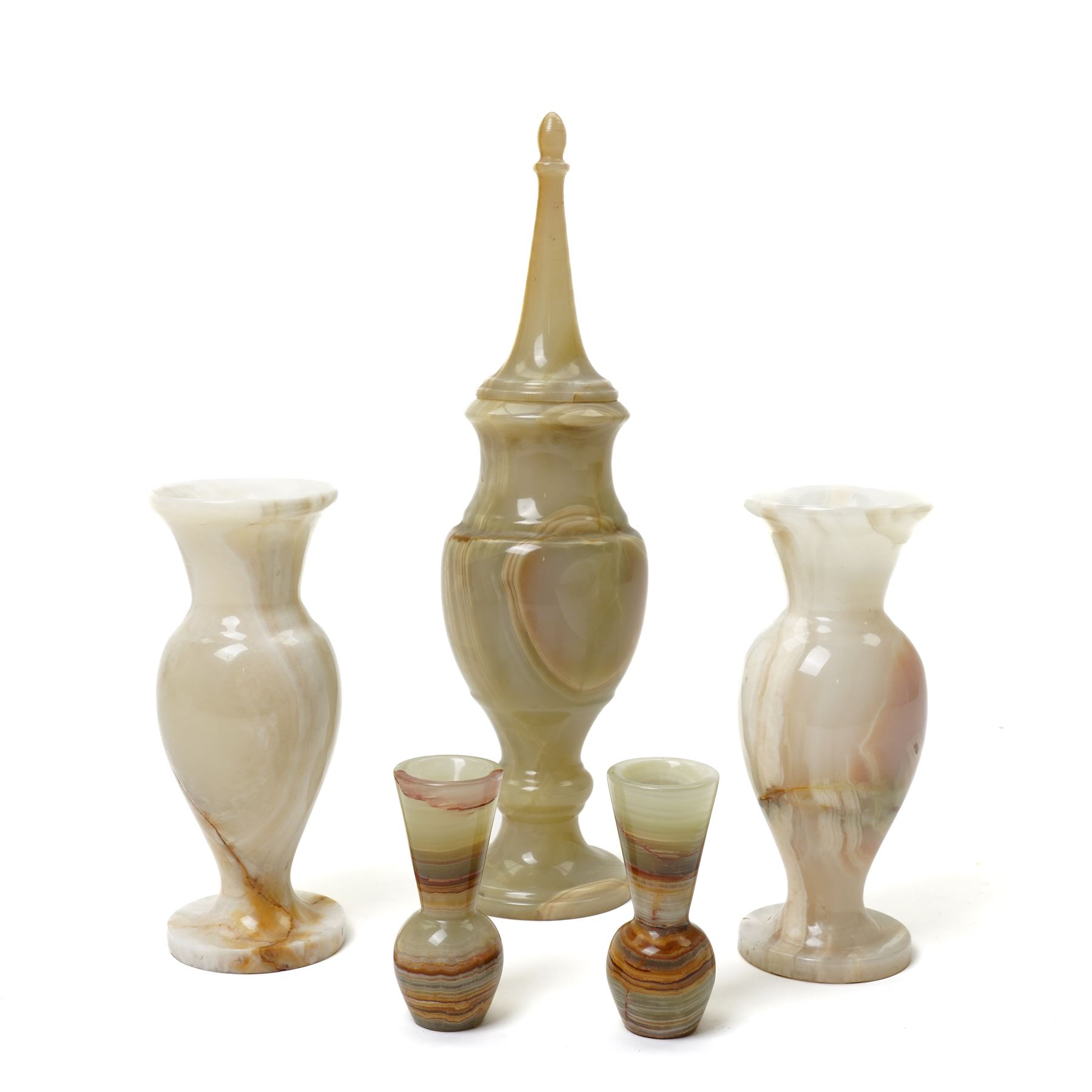 Set of five onyx vases, tallest H40cm