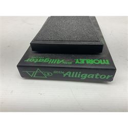 Three Morley guitar effects pedals, including The Little Alligator Volume serial no 195408 and Dual Bass Wah model PBA-2