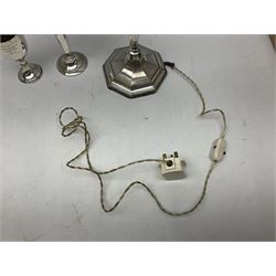 Collection of assorted silver plate, comprising four cup egg cruet, table lamp, bud vase, desk stand etc  