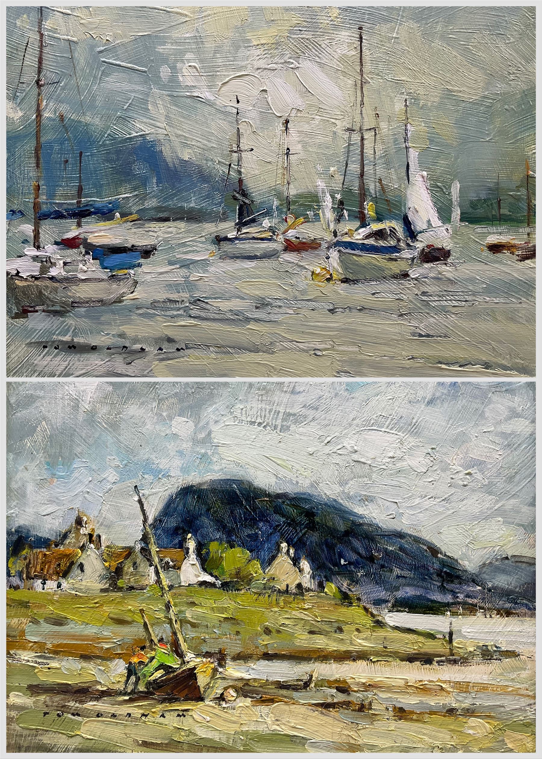 Tom Oldham (British 1928-2019): 'Plockton' and 'Wast Water - Sail Club', two oils on board signed, titled verso max 24cm x 29cm (2)