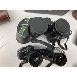 Eleven pairs of binoculars, to include Zeiss Wetzler 20x50, Taylor-Hobson Bino Prism No.2 Mk.III military stamped 1943 with broad arrow,  Swift Tecnar 16x50, J.T Coppock Oceanic Bloomed 10x50, Hensoldt Wetzlar Dialyt 7x42 etc