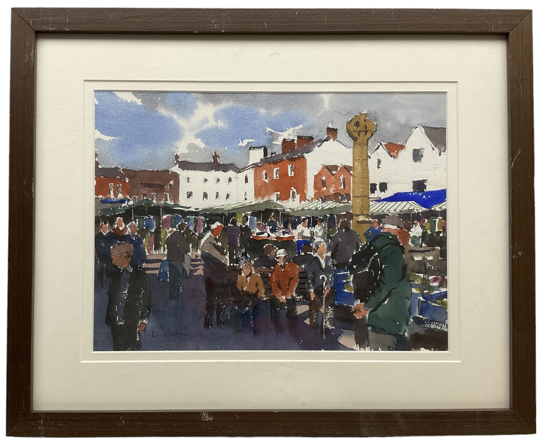 Ken Hayes (British 1962) Yorkshire Market Place, watercolour signed