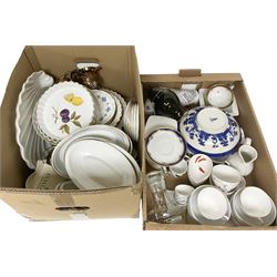 Royal Osborne part tea service comprising six cups, saucers and dessert plates, together with Churchill Alchemy dishes, three copper lustre jugs, Royal Worcester Evesham pattern dinner wares and other ceramics, in two boxes  