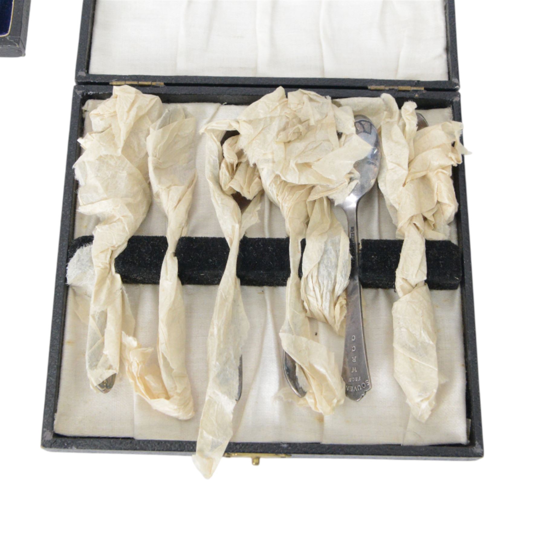 Cased silver plated canteen, tea knives and spoons