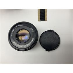 Four camera bodies, to include, Ricoh KR-10 serial no. 38826, Pentax MZ-M serial no. 4185969 with 'SMC Pentax- M 1:3.5 28mm' lens, Canon EOS500 serial no. 080927, with 'Sigma Zoom 100-300mm 1:4.5-6.7 DL'  lens etc, with other camera lenses and equipment 