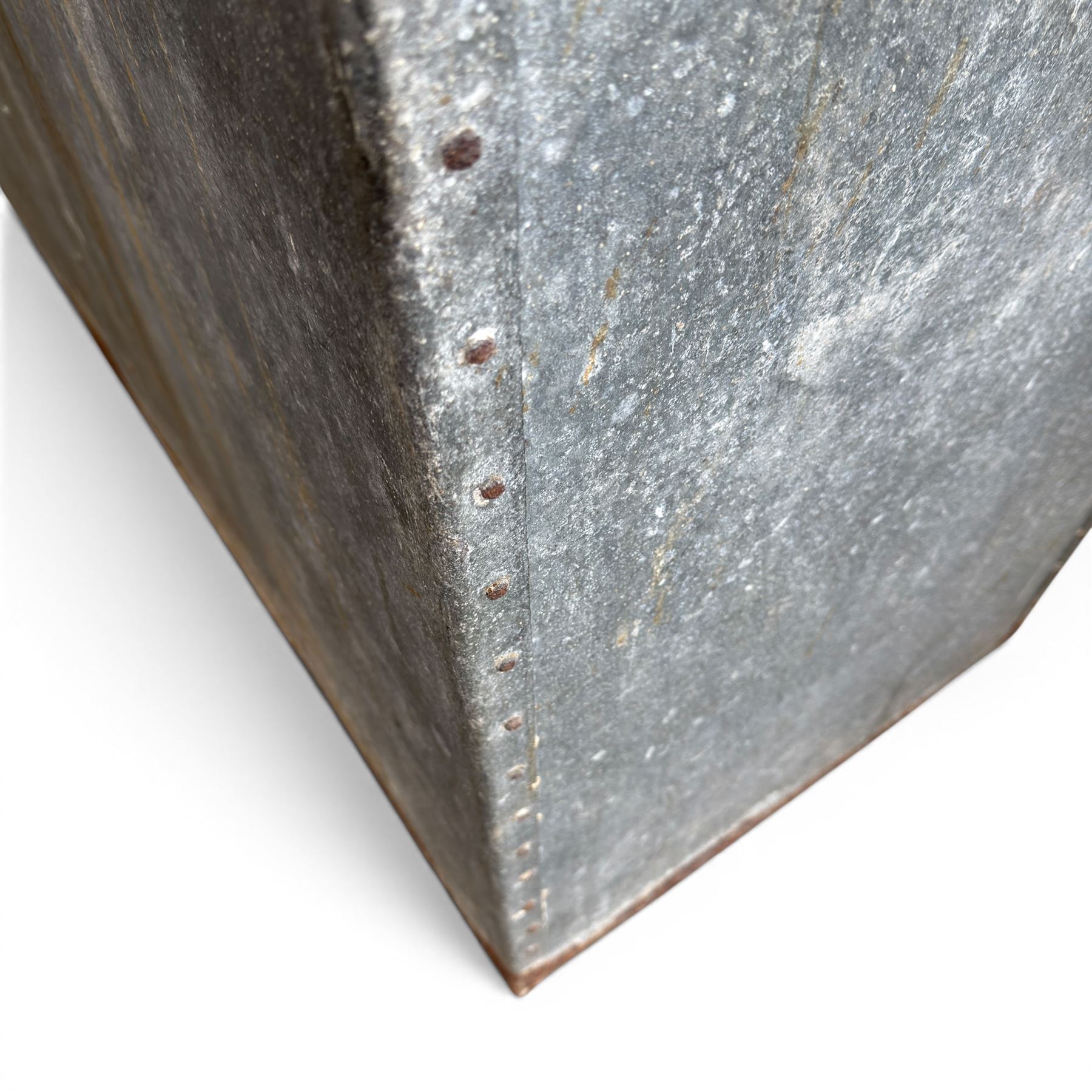 Early 20th century galvanised two division feed bin, sloped top