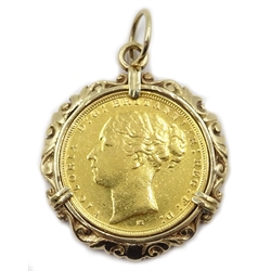  1888 gold full sovereign Melbourne mint mark, loose mounted in 9ct gold (tested) pendant   