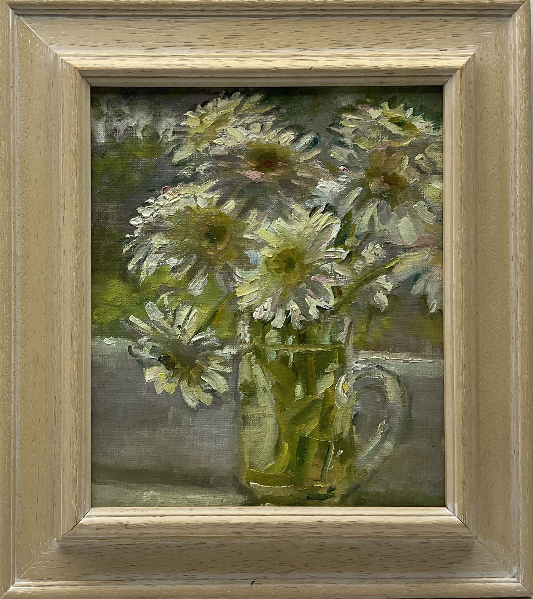 Olive Bagshaw (Northern British 1931-2017): Still Life of Flowers in a Jug, oil on canvas laid on board unsigned 28cm x 23cm
Provenance: from the Artist's Studio Sale. Miss Bagshaw who was born in Salford, received her formal art training at Salford and Manchester Art School. Her work has been regularly accepted at the Royal Society of Portrait Painters, the Royal Academy and Federation of British Artists 
