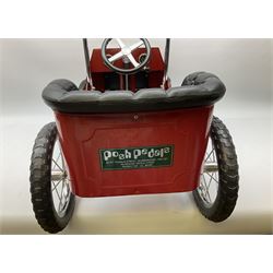 Red child's tin-plate pedal car with chrome detail, by Posh Paddles, Scarborough, H56cm, L80cm