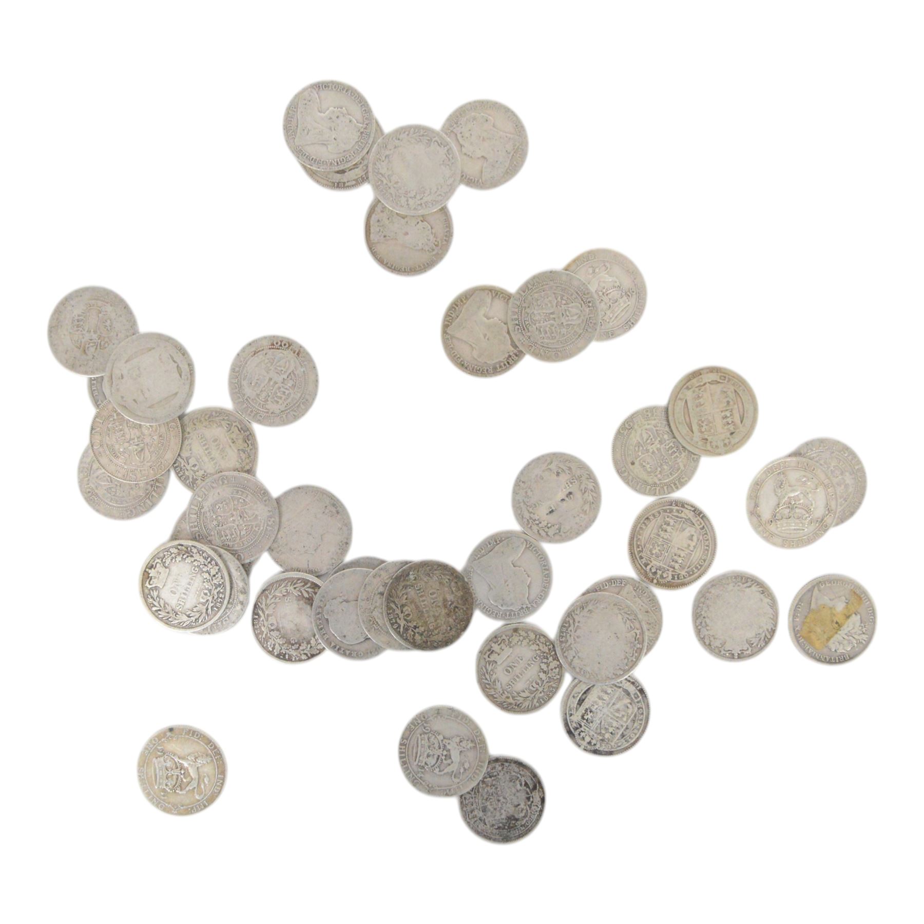 Approximately 216 grams of Great British pre-1920 silver one shilling coins