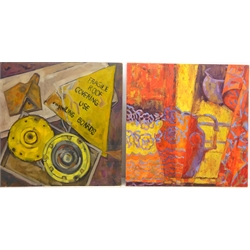  Abstracts, four contemporary mixed media's on board by Dorothy Thelwall unsigned 112cm x 55cm  Notes: from her Studio collection Ripon   