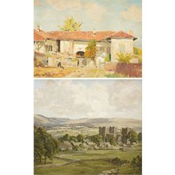 Claude Horsfall (British 1907-2003): 'Castle Bolton - Wensleydale', oil on board signed, titled verso 39cm x 44cm; English School (20th century): Continental Farm, oil on board unsigned 27cm x 37cm (2)