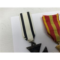 RAOB jewel Bourn Lodge 9394 with 25 years bar; two masonic jewels and triangular pendant watch; British Iron Cross style propaganda medallion; French Legion of Honour and Combatants Cross; and three foreign medals