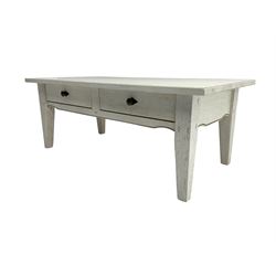 White painted coffee table, fitted with two through drawers