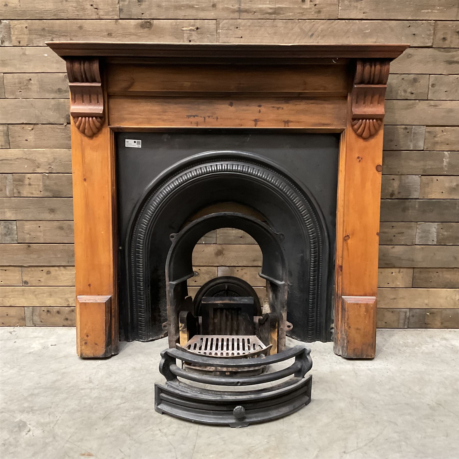 Gallery Collection open fireplace - Victorian design cast iron fire inset with polished pine surround