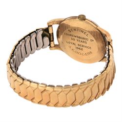 Certina 9ct gold gentleman's manual wind presentation wristwatch, London 1957, on gilt expanding strap
