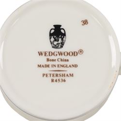 Wedgwood Petersham tea and dinner service, including, teapot, coffee pot covered sucrier, milk jug, ten dinner plates, fifteen bowls covered dished etc 