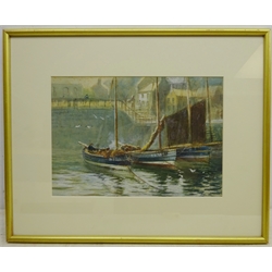  Whitby Coble in a Harbour, watercolour signed by John Wynn Williams (British fl.1900-1920) 23cm x 33cm  