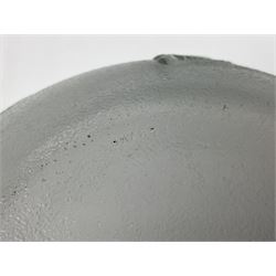 Two French pressed glass bowls of shallow circular form, relief moulded with flowers and foliage, together with a matching charger, largest bowl D34cm  