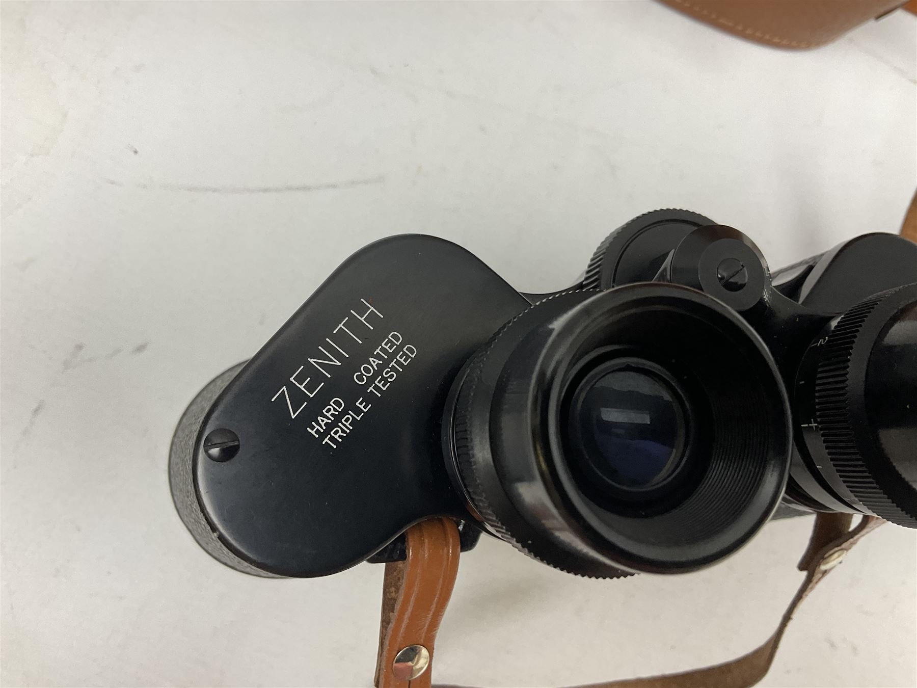 Brass telescope, together with Zenith 7 x 50 field binoculars, two polaroid cameras and other cameras and equipment 