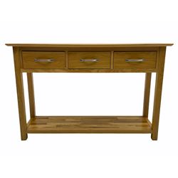 Oak side table, fitted with drawers and undertier 