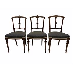 A set of six Victorian walnut dining/bedroom chairs, upholstered seats with horsehair stuffing