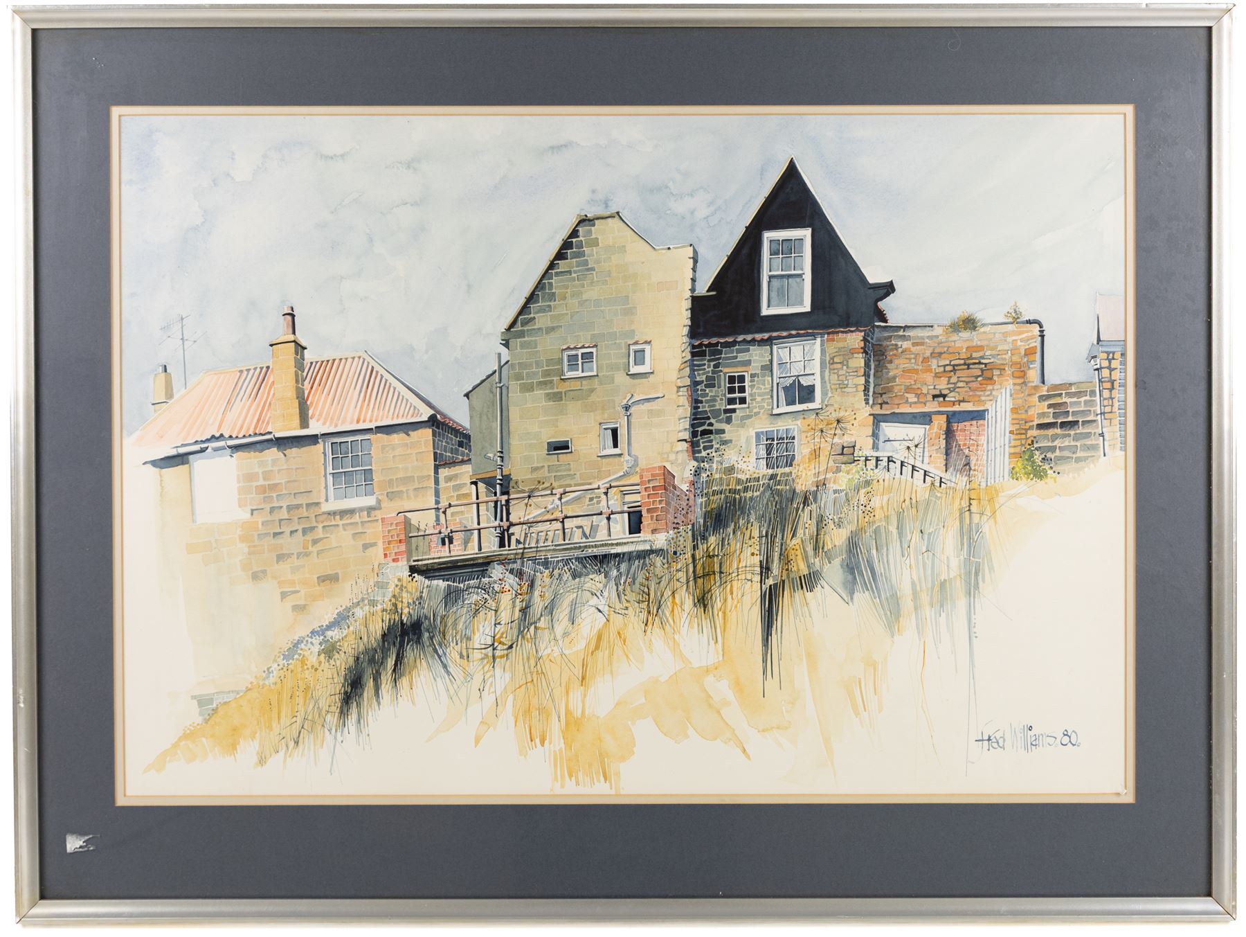 Fred Williams (British 1930-1986): A Balcony Overlooking Robin Hood's Bay, watercolour signed and dated '80, 51cm x 74cm 