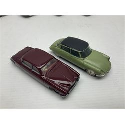 Eleven unboxed and playworn early die-cast models including Dinky Packard, Buick, two Jaguar Mark X and estate wagon, Corgi Mercedes-Benz 300S.L. Roadster, Ford Thunderbird, Citroen DS19 and Bentley Continental Sports Saloon, Spot-On Armstrong Siddeley Sapphire etc; all unboxed (11)