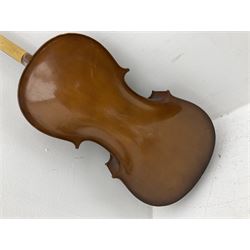 Modern Romanian student's three-quarter size cello with 70cm two-piece maple back and ribs and spruce top, bears label 'Musikinstrumentenfabrik Reghin Romania' L115cm overall