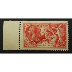  Great Britain King George V mint five shilling 'seahorse' stamp, with part margin piece  