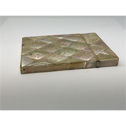 A 19th century mother of pearl card case, with foliate engraved lozenges, H10.5cm.