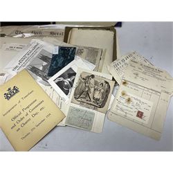 Miscellaneous ephemera including two York Herald newspapers 1835 &n1863, WW2 map of The western Front; two booklets on Burma; disbound book of Hogarth engravings; quantity of Edwardian and later postcards, greeting cards etc