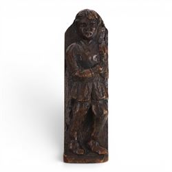 Late 18th century oak candle box and 19th century carving, candle box H44cm