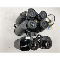 Eleven cased pairs of binoculars to include Summit 8x30,  Concord 8x40, Tasco no. 106 8x - 16x40, Chinon 10x50, Tokina 7x42 Field, Zoom 6x- 12x32 etc