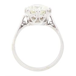 18ct white gold single stone diamond ring, in a fancy heart shaped gallery, hallmarked, diamond 3.07 carat