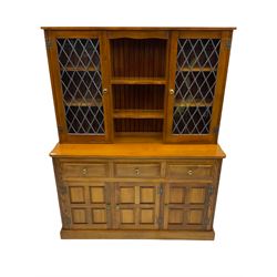 CryerCraft - elm dresser, fitted with three drawers and cupboard, upper lead display doors