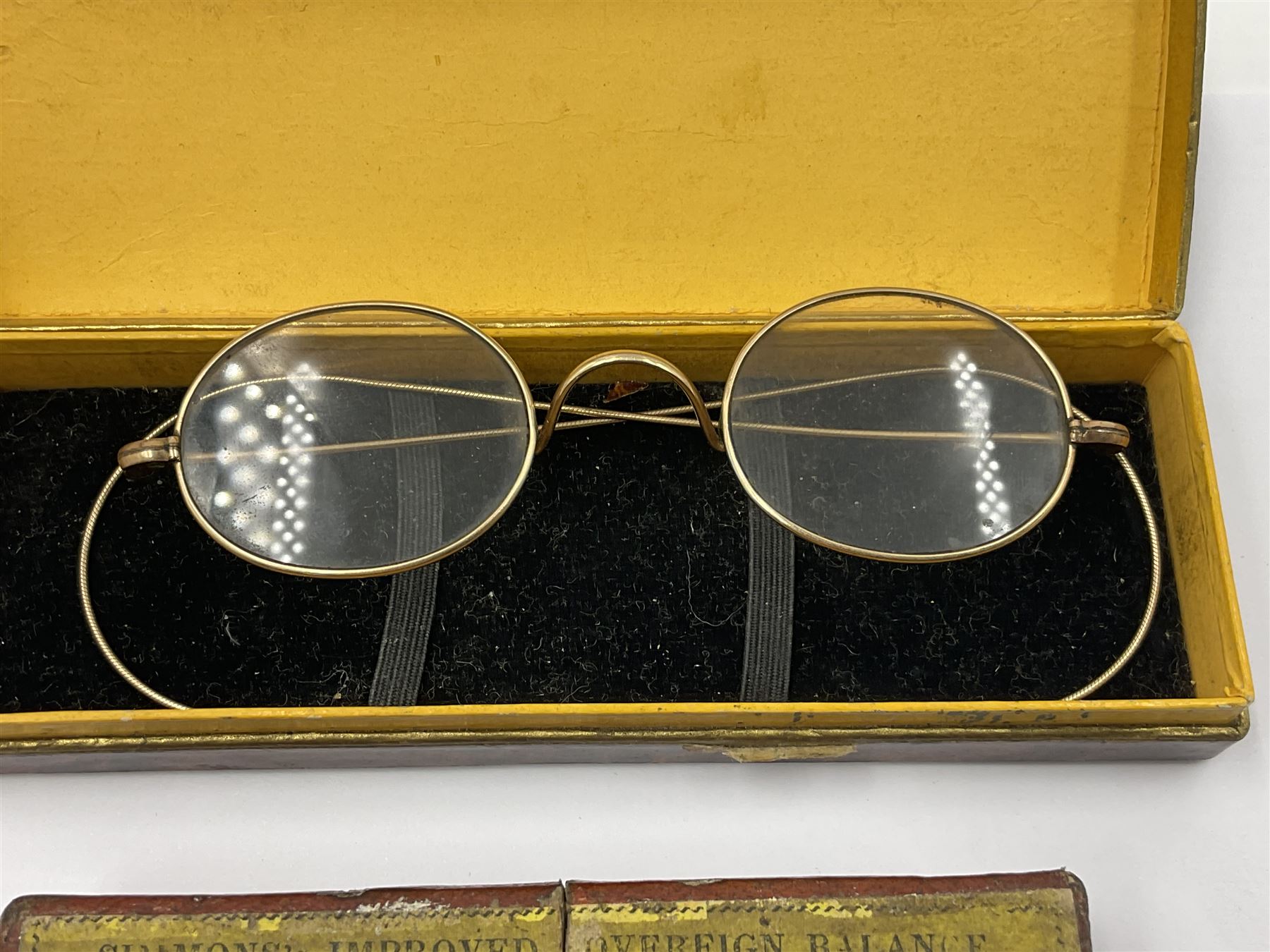 Jaeger-Le Coultre military pocket watch, the back case engraved G.S.T.P 037076, with broad arrow, together with a Pratima stop watch, 9ct gold bar brooch with clip, 9ct gold bangle with metal core, pair of gold plated spectacles and a set of Simmons sovereign scales, in original box