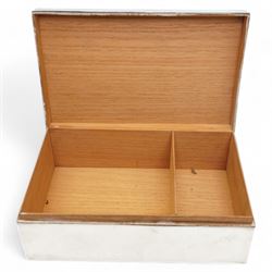 Large rectangular silver cigar box with engine turned hinged cover, vacant cartouche and divided interior 26cm x 16cm marks rubbed, Birmingham assay, Makers Sanders & Mackenzie