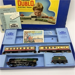 Hornby Dublo - EDP12 passenger train set with three-rail BR Duchess Class 4-6-2 locomotive 'Duchess of Montrose' No.46232, tender and two 'blood and custard' coaches, in box with paperwork but no track