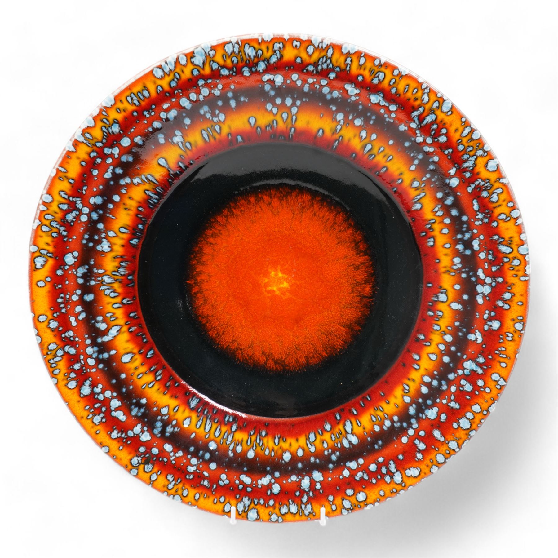 Poole Pottery Saturn Charger from the Alan Clarke 'The Planets' series, no. 1314/2000, D41cm, together with a Poole Pottery Millennium charger, no. 1035, and vase no. 1314, H34cm (3)