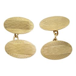 Pair of early 20th century 9ct gold cufflinks with engine turned chevron decoration by Henry Griffith & Sons Ltd, hallmarked 