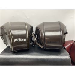 Collection of leather camera cases, to include Nikon ever ready cases and two larger cases, together with Gossen Sixticolor light meter, in box and other camera equipment 
