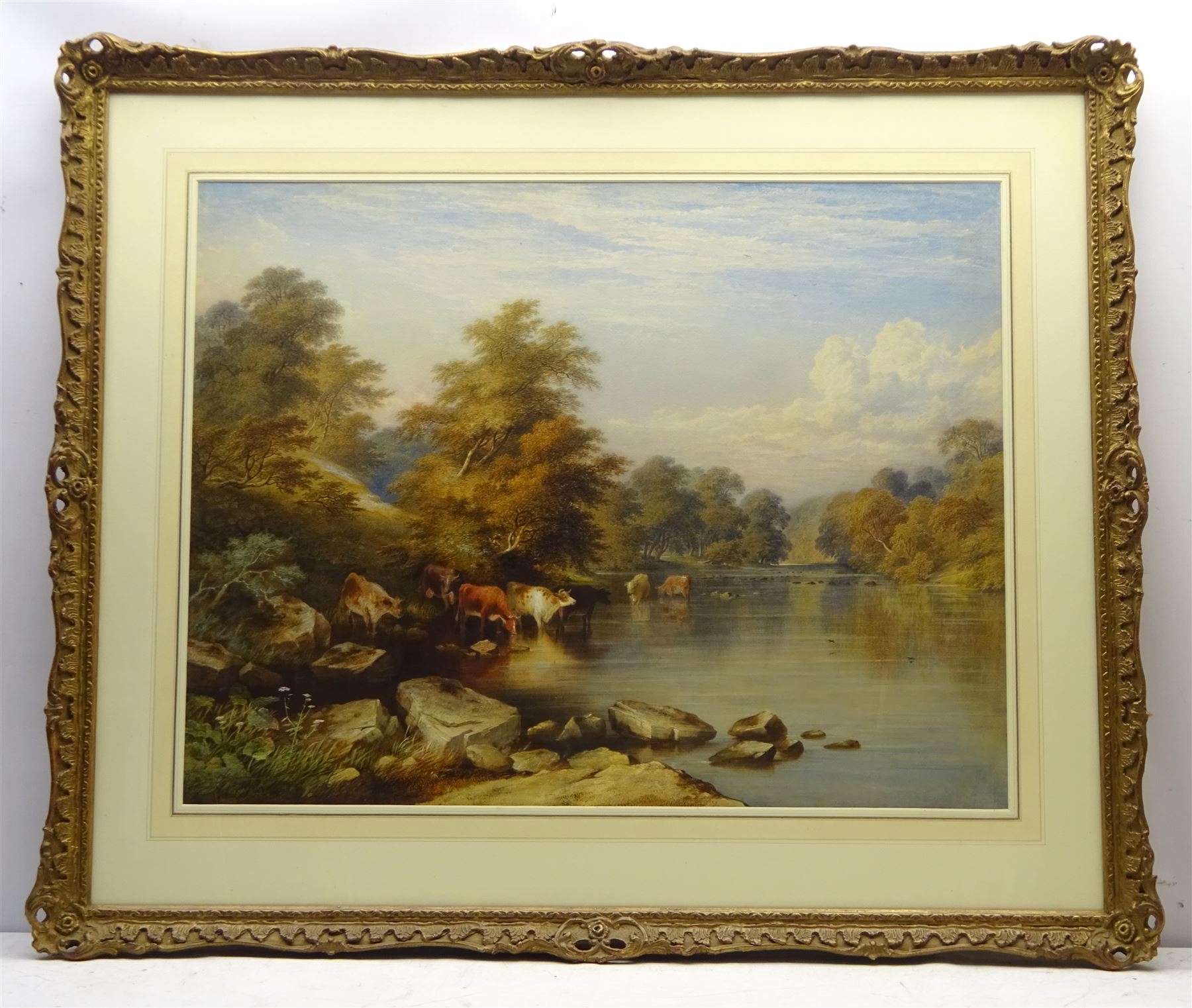 Charles Frederick Buckley (British 1812-1869): Cattle Watering on the Riverside, watercolour signed 62cm x 80cm