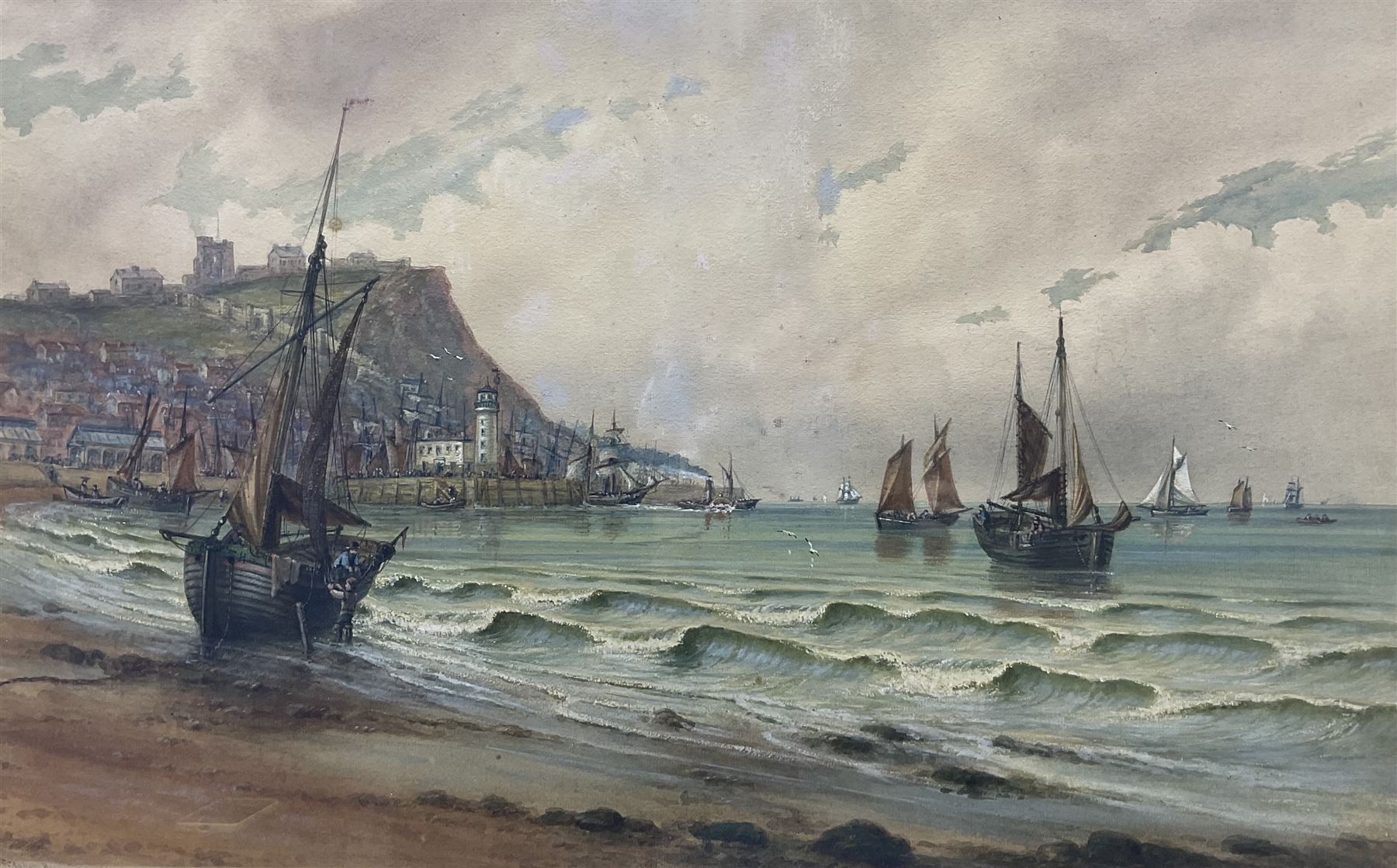 John Francis Branegan (British 1843-1909): 'Scarborough' South Bay, watercolour signed 47cm x 75cm 